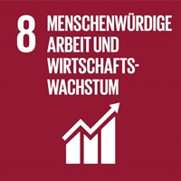 SDG Ziel 3 Logo: Menschenwürdige Arbeit und Wirtschaftswachstum